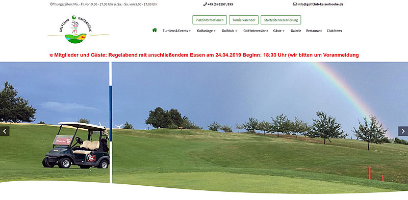 Screenshot der Website Golfclub Kaiserhöhe e.V.